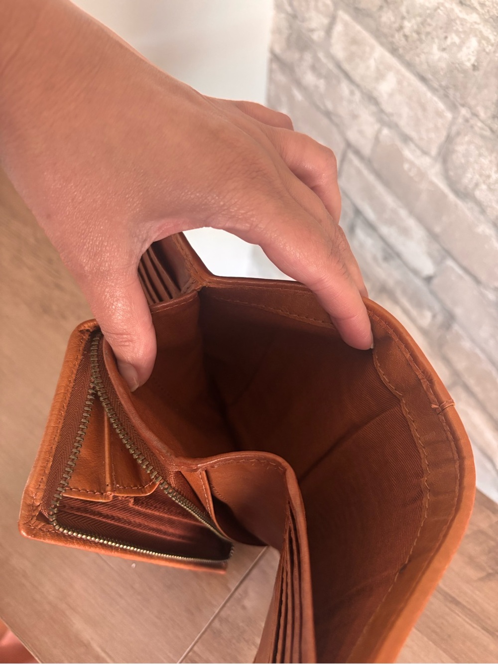 Woven Leather Clutch Wallet - Orange - Picture 4 of 7